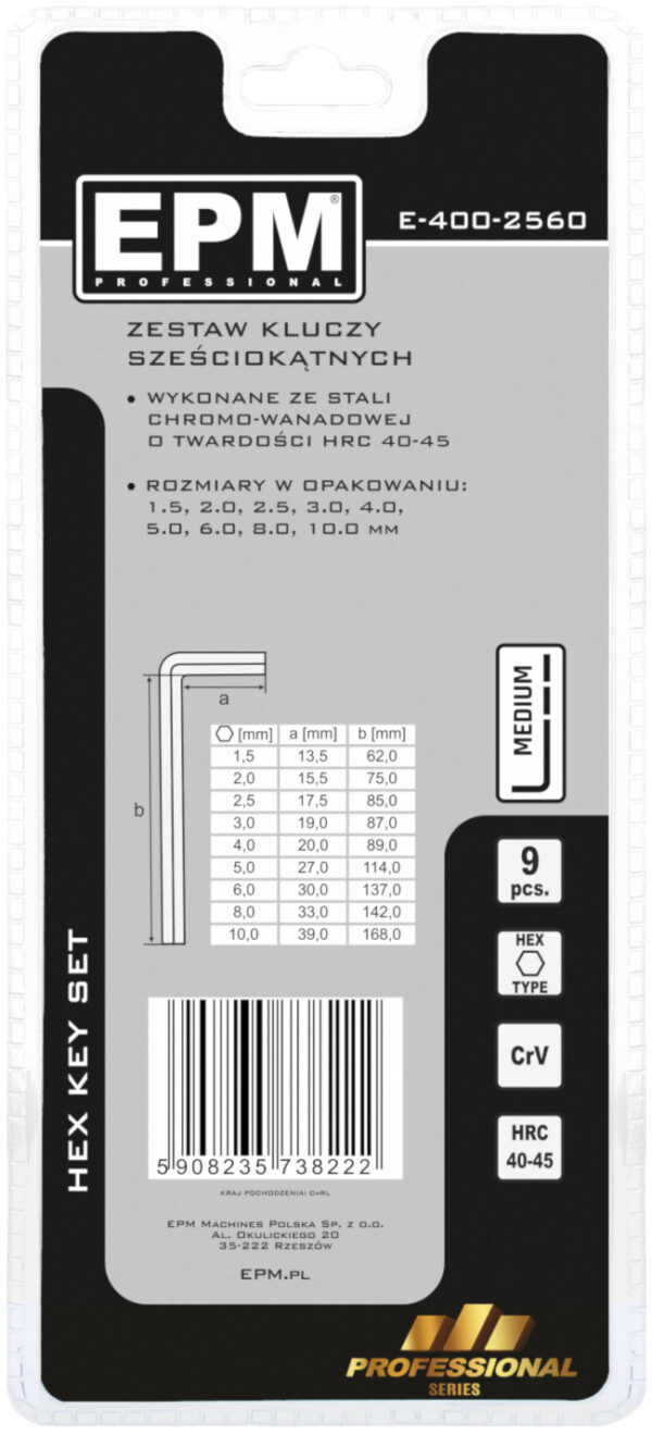 KOMPLET KLUCZY IMBUSOWY ''HEX'' TYP L 9SZT ŚREDNIE - obrazek 2