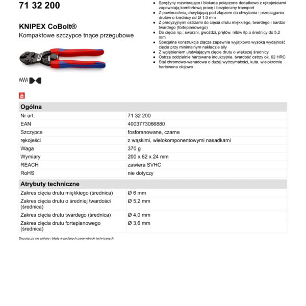 KOMPAKTOWE SZCZYPCE TNĄCE PRZEGUBOWE COBOLT 200MM